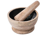 Mortar and Pestle Brown and Black Mango Wood Handmade Kitchen Dining Room Beliani