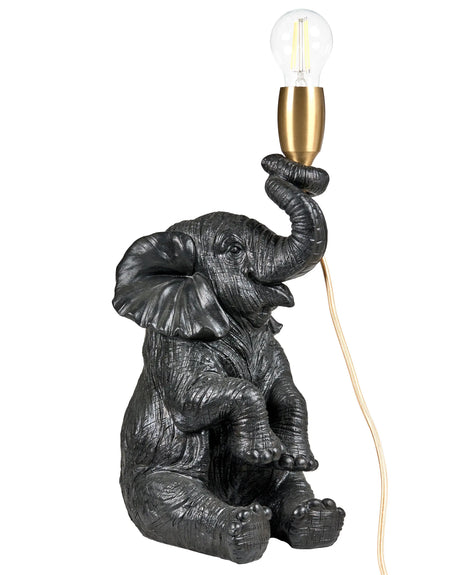 Table Lamp Black Polyresin Animal-Themed Bedside Light Reading Lamp Elephant Shape Living Room Bedroom Glam Style Beliani