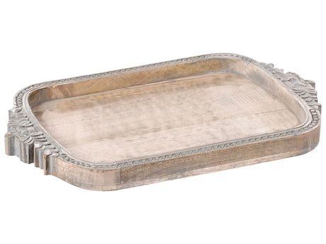 Serving Tray Light Brown Mango Wood Decorative Stylish Carved Cake Stand Pastry Holder Beliani