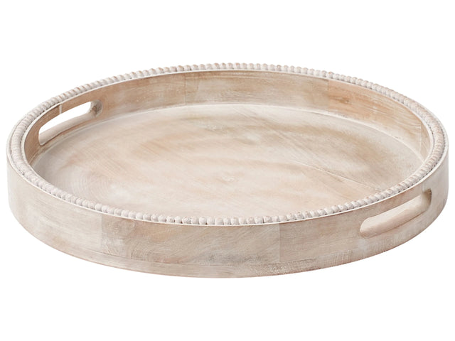 Serving Tray Light Brown Mango Wood Decorative Stylish Carved Cake Stand Pastry Holder Beliani