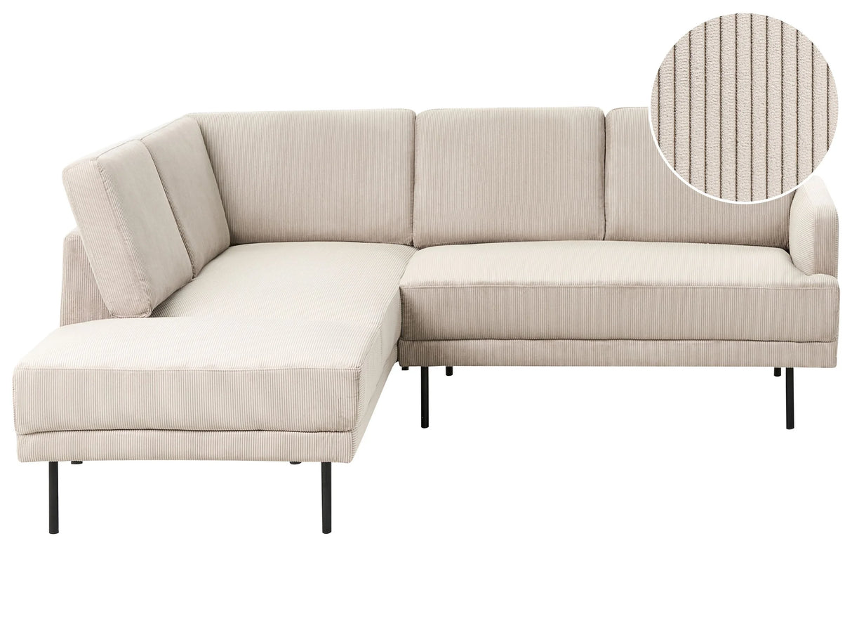 Right Hand Corner Sofa Corduroy Beige 4-Seater Upholstered Metal Legs Woven Fabric Cushioned Back Minimalist Modern Beliani