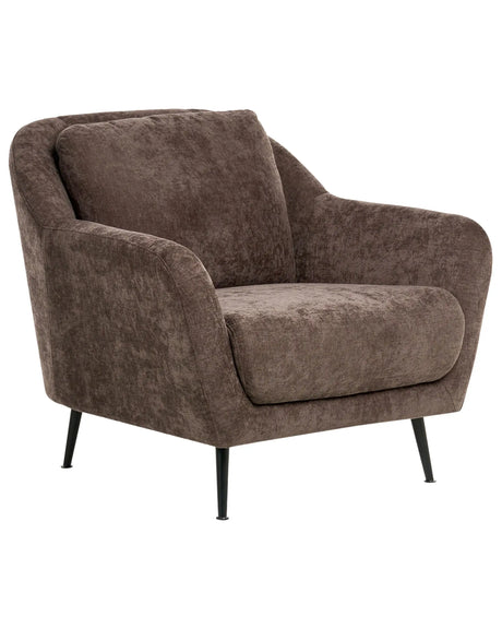 Armchair Dark Brown Chenille Upholstery Iron Black Legs with Armrests Thick Seat Modern Style Living Room Beliani