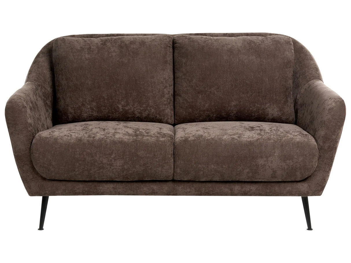2 Seater Sofa Dark Brown Chenille Upholstery Iron Black Legs with Armrests Thick Seat Modern Style Living Room Beliani