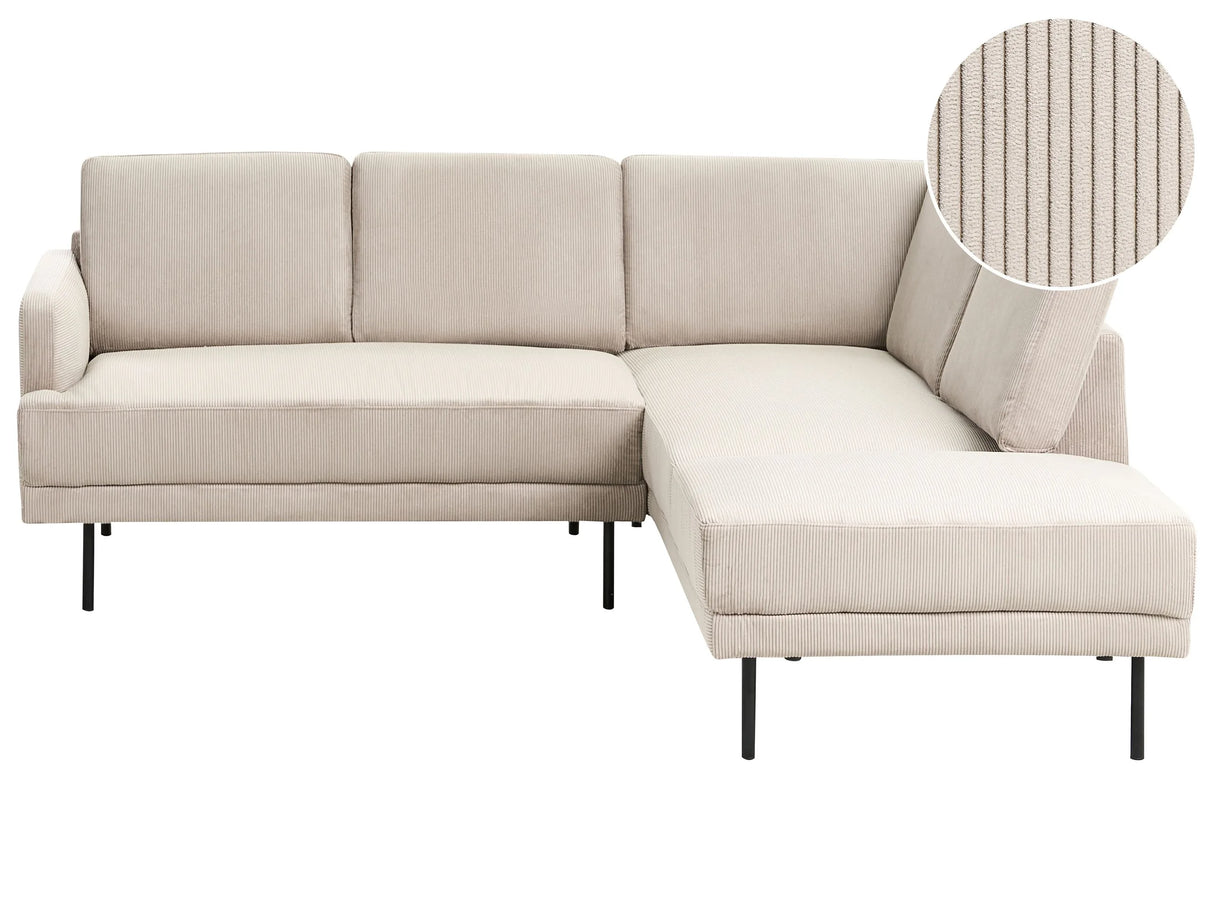 Left Hand Corner Sofa Corduroy Beige 4-Seater Upholstered Metal Legs Woven Fabric Cushioned Back Minimalist Modern Beliani
