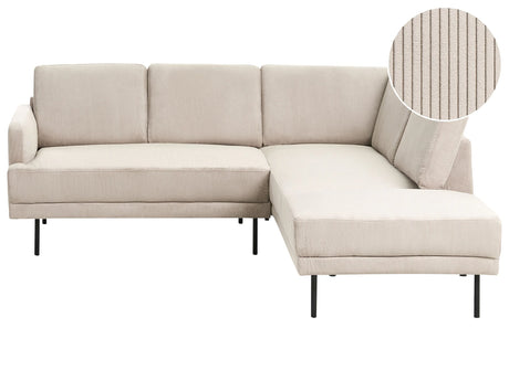 Left Hand Corner Sofa Corduroy Beige 4-Seater Upholstered Metal Legs Woven Fabric Cushioned Back Minimalist Modern Beliani