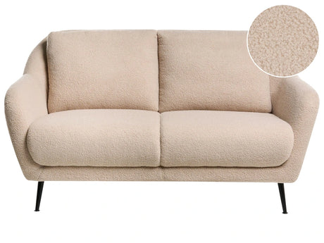 2 Seater Sofa Beige Boucle Upholstery Iron Black Legs with Armrests Thick Seat Modern Style Living Room Beliani