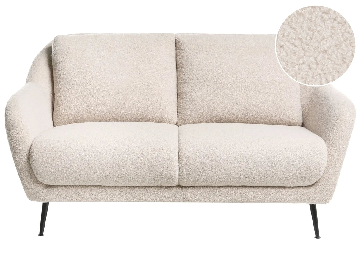 2 Seater Sofa Beige Boucle Upholstery Iron Black Legs with Armrests Thick Seat Modern Style Living Room Beliani