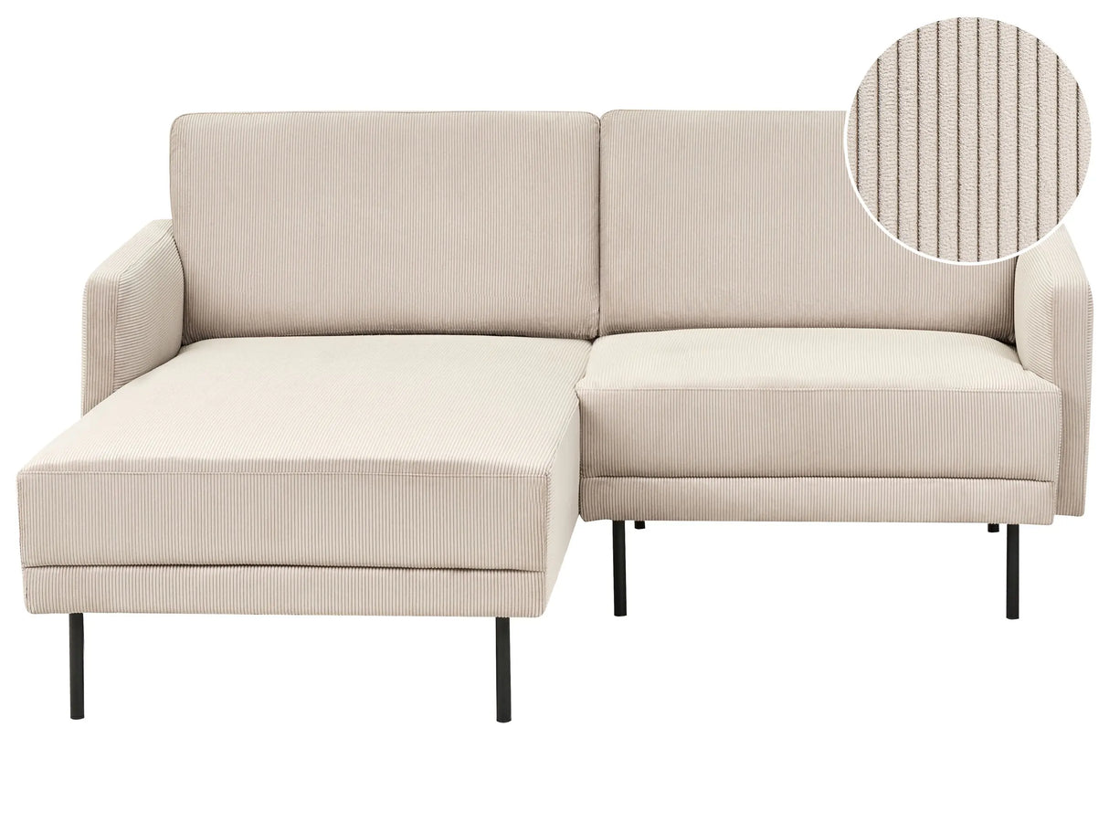 Right Hand Corner Sofa Corduroy Beige Couch 2-Seater Upholstered Metal Legs Woven Fabric Cushioned Back Minimalist Modern Beliani