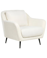 Armchair White Chenille Upholstery Iron Black Legs with Armrests Thick Seat Modern Style Living Room Beliani