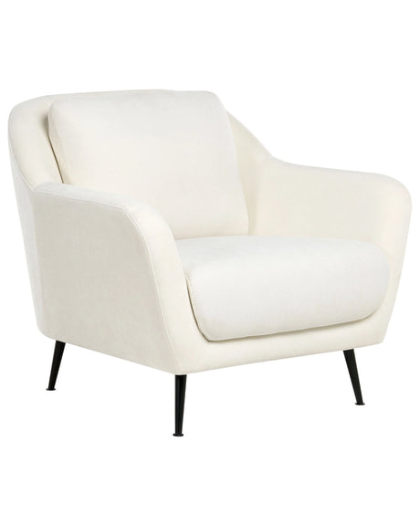 Armchair White Chenille Upholstery Iron Black Legs with Armrests Thick Seat Modern Style Living Room Beliani