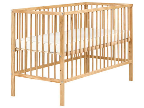 Baby Cot Bed Light Brown Pine Wood 60 x 120 cm with Bars Height Adjustable Standard Size Nursery Accessories Minimalistic Design Beliani