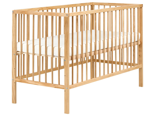 Baby Cot Bed Light Brown Pine Wood 60 x 120 cm with Bars Height Adjustable Standard Size Nursery Accessories Minimalistic Design Beliani