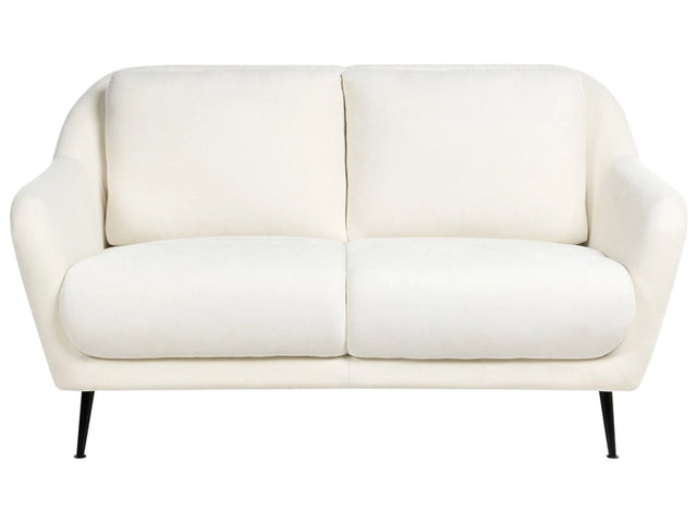2 Seater Sofa White Chenille Upholstery Iron Black Legs with Armrests Thick Seat Modern Style Living Room Beliani