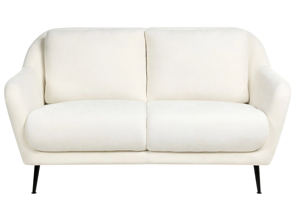 2 Seater Sofa White Chenille Upholstery Iron Black Legs with Armrests Thick Seat Modern Style Living Room Beliani