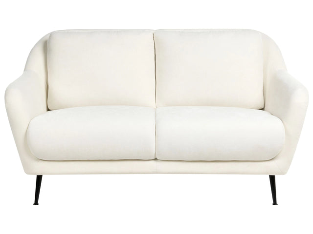 2 Seater Sofa White Chenille Upholstery Iron Black Legs with Armrests Thick Seat Modern Style Living Room Beliani