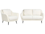 Sofa Set White Chenille Upholstery Iron Black Legs 3 Seater with Armrests Thick Seat Modern Style Living Room Beliani