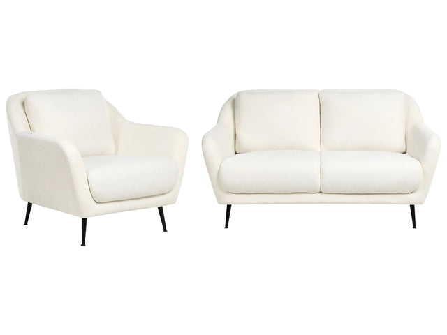 Sofa Set White Chenille Upholstery Iron Black Legs 3 Seater with Armrests Thick Seat Modern Style Living Room Beliani