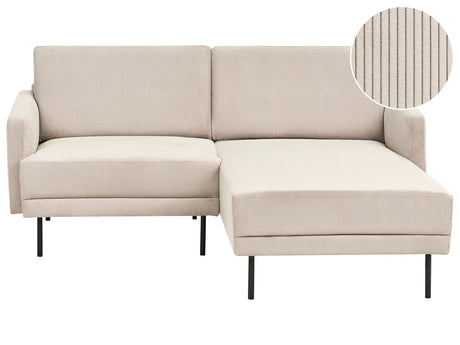 Left Hand Corner Sofa Corduroy Beige Couch 2-Seater Upholstered Metal Legs Woven Fabric Cushioned Back Minimalist Modern Beliani