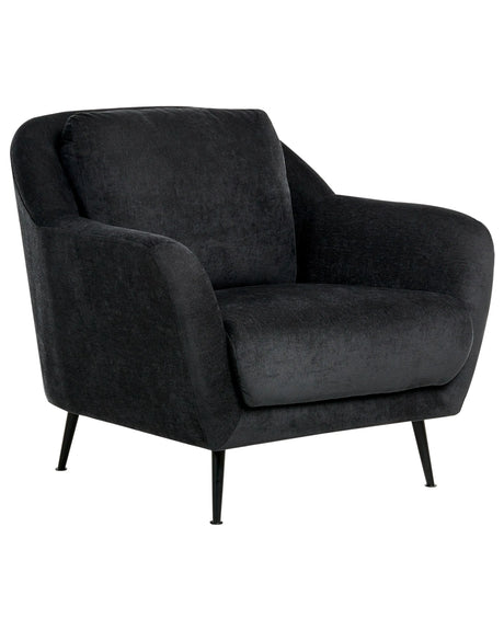 Armchair Black Chenille Upholstery Iron Black Legs with Armrests Thick Seat Modern Style Living Room Beliani