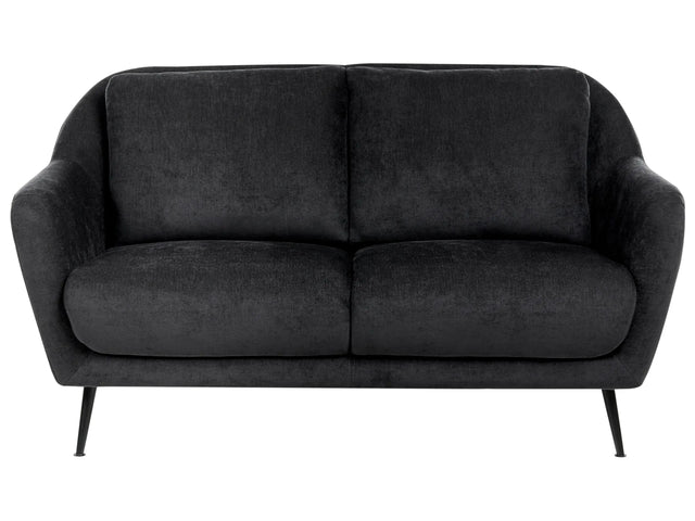 2 Seater Sofa Black Chenille Upholstery Iron Black Legs with Armrests Thick Seat Modern Style Living Room Beliani