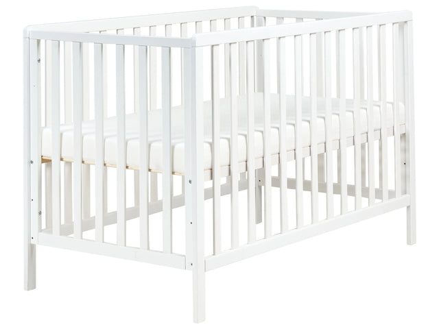 Baby Cot Bed White Pine Wood 60 x 120 cm with Bars Height Adjustable Standard Size Nursery Accessories Minimalistic Design Beliani