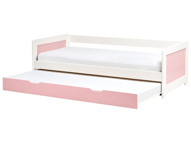 Kids Trundle Bed Pink Pine Wood EU Single Size Frame Extra Slide Out Frame Beliani