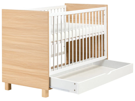 Baby Cot Bed White Light Brown MDF 60 x 120 cm with Bars Height Adjustable Standard Size Nursery Accessories Minimalistic Design Beliani