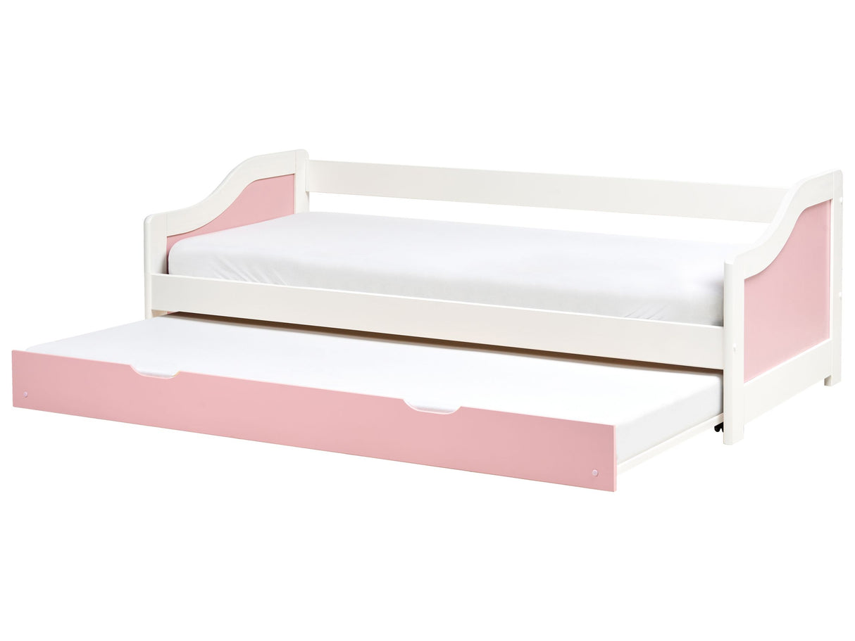 Kids Trundle Bed Pink Pine Frame EU Single Size Frame Extra Silde Out Frame Beliani