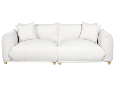 Fabric Sofa OIff-White Polyester Upholstery 3 Seater with Scatter Cushions Living Room Settee Beliani