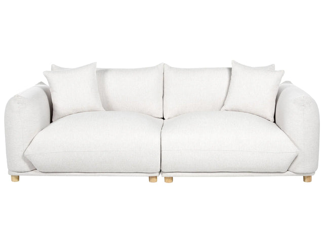 Fabric Sofa OIff-White Polyester Upholstery 3 Seater with Scatter Cushions Living Room Settee Beliani