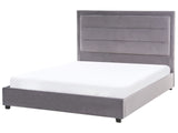 Bed Dark Grey Velvet Fabric Upholstery EU Double Size 4ft6 Modern Design Padded Headboard Beliani