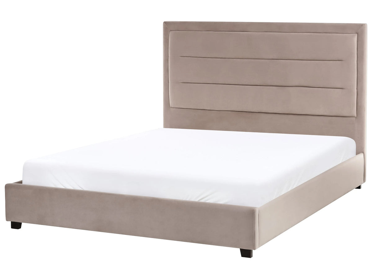Bed Taupe Velvet Fabric Upholstery EU Double Size 4ft6 Modern Design Padded Headboard Beliani