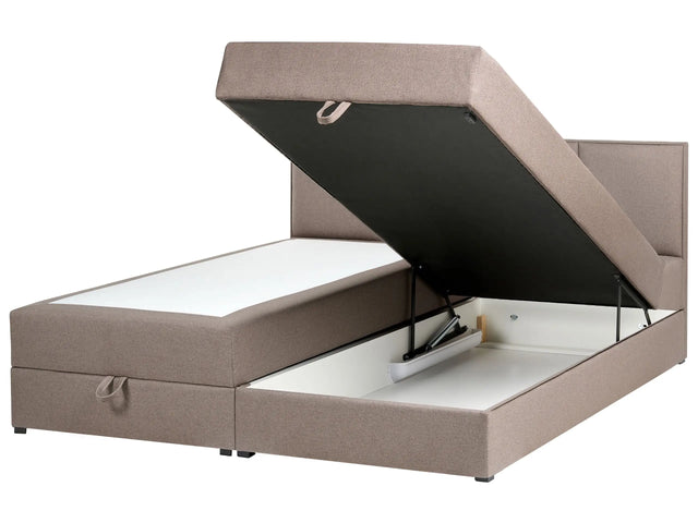 EU Super King Size Divan Bed with Storage Taupe  Fabric 6ft with Mattress Beliani