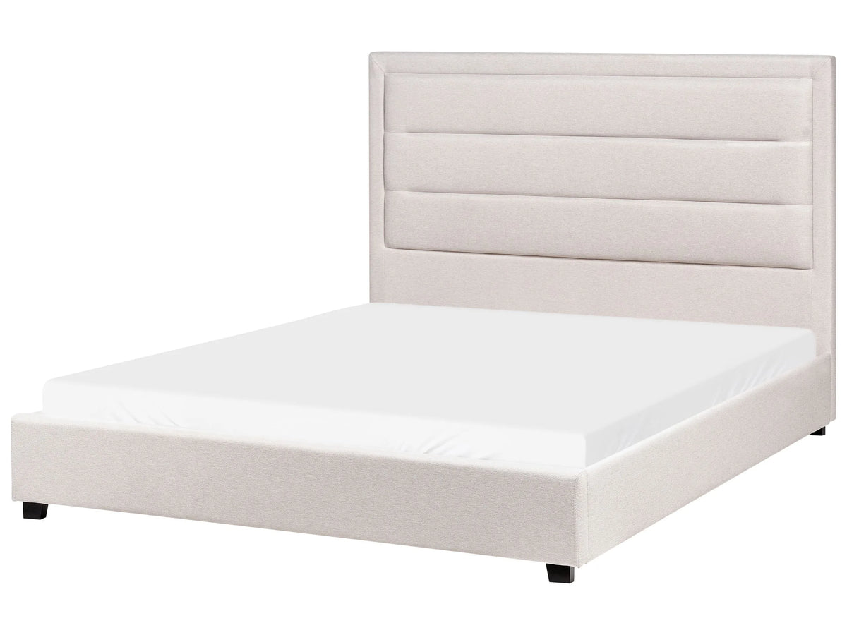 Bed Light Beige Polyester Fabric Upholstery EU Double Size 4ft6 Modern Design Padded Headboard Beliani