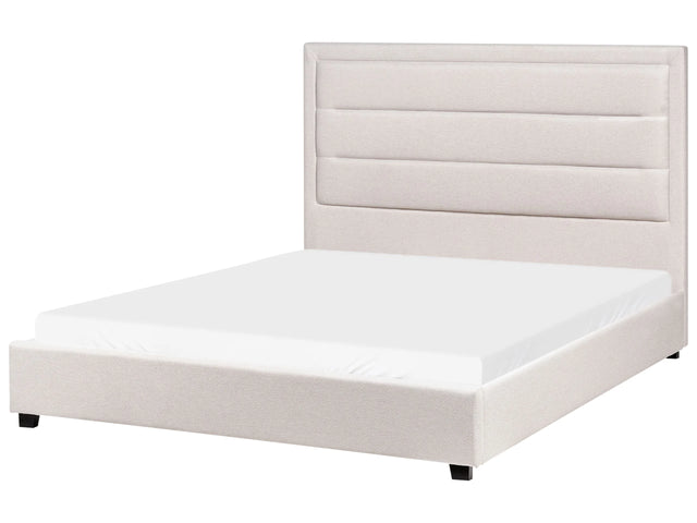 Bed Light Beige Polyester Fabric Upholstery EU Double Size 4ft6 Modern Design Padded Headboard Beliani