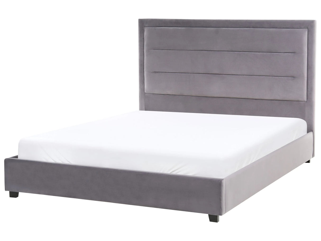 Waterbed Dark Grey Velvet Fabric Upholstery EU Double Size 4ft6 Modern Design Padded Headboard Beliani