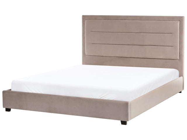 Waterbed Taupe Velvet Fabric Upholstery EU King Size 5ft3 Modern Design Padded Headboard Beliani