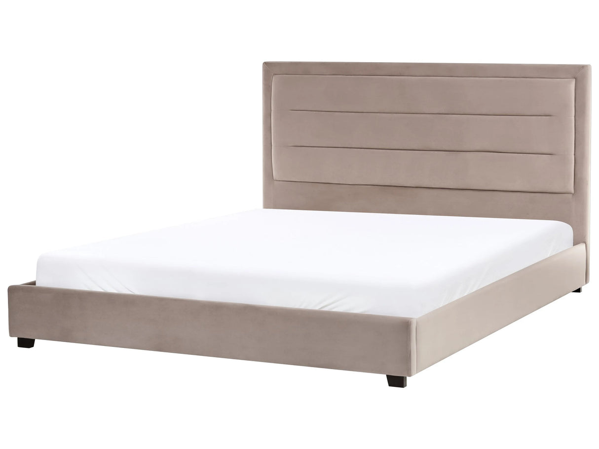 Waterbed Taupe Velvet Fabric Upholstery EU Super King Size 6ft Modern Design Padded Headboard Beliani