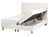 EU King Size Divan Bed with Storage Off-White Velvet Fabric 5ft3 with Mattress Beliani