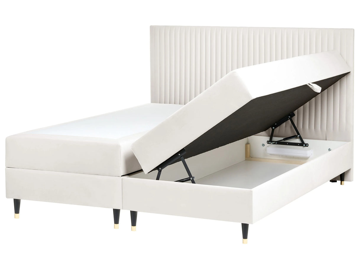 EU Super King Size Divan Bed with Storage Off-White Velvet Fabric 6ft with Mattress Beliani
