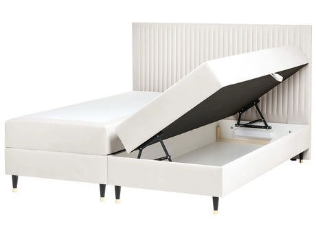 EU Super King Size Divan Bed with Storage Off-White Velvet Fabric 6ft with Mattress Beliani