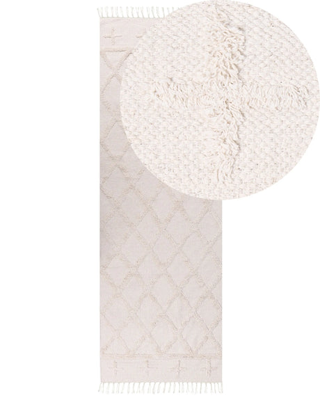 Area Rug Beige Cotton 80 x 230 cm Minimalistic Tufted Shaggy Geometric Pattern Living Room Bedroom Beliani