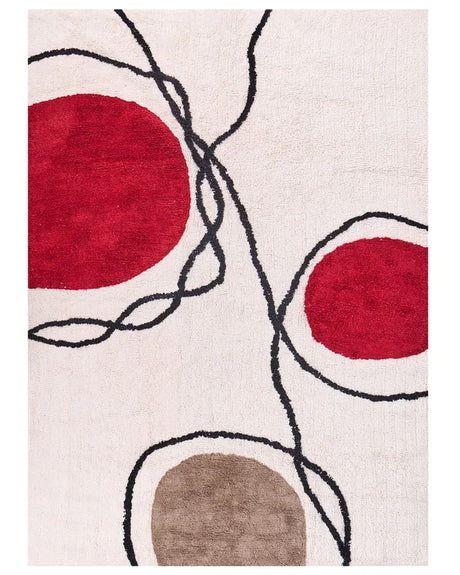 Area Rug Cotton Beige and Red 140 x 200 cm Abstract Pattern Low Pile Modern Beliani