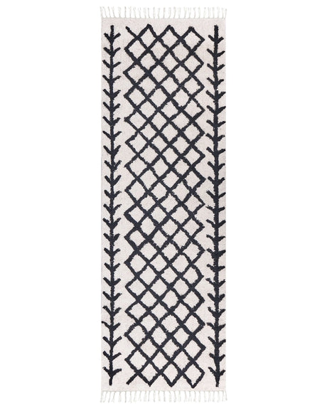 Area Rug Beige and Black Cotton 80 x 230 cm Rectangular Geometric Pattern Boho Oriental Style Beliani