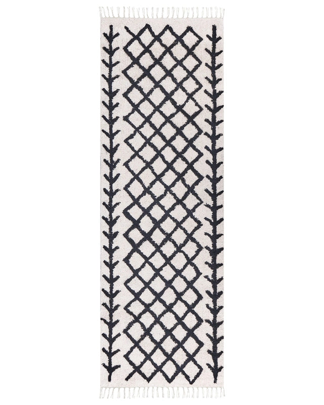 Area Rug Beige and Black Cotton 80 x 230 cm Rectangular Geometric Pattern Boho Oriental Style Beliani