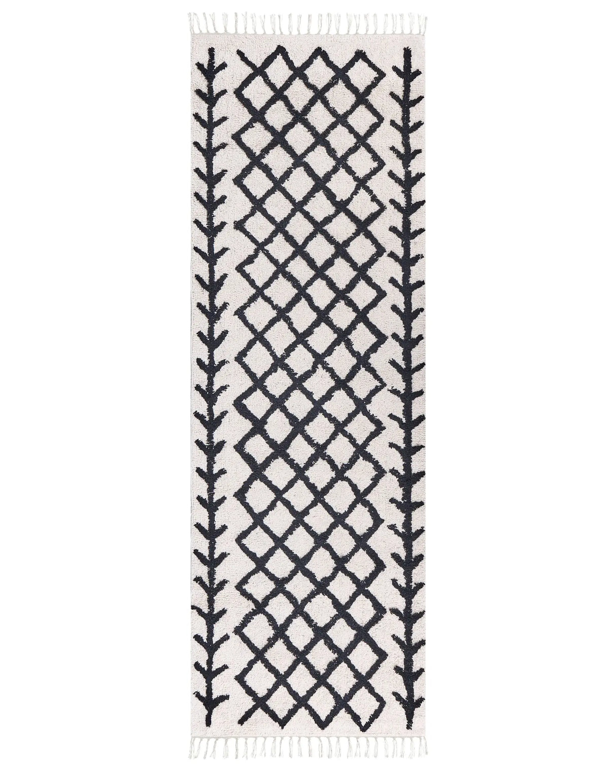 Area Rug Beige and Black Cotton 80 x 230 cm Rectangular Geometric Pattern Boho Oriental Style Beliani