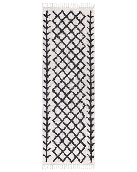 Area Rug Beige and Black Cotton 80 x 230 cm Rectangular Geometric Pattern Boho Oriental Style Beliani