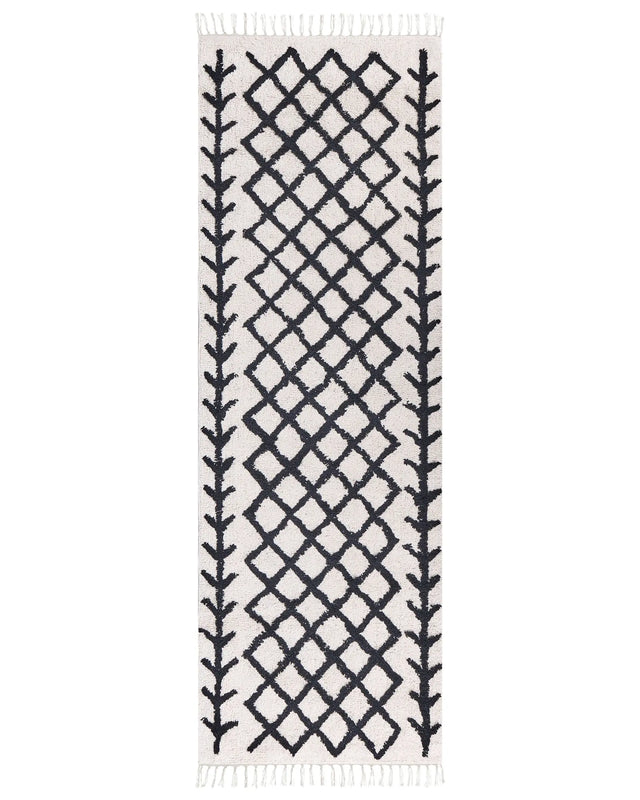 Area Rug Beige and Black Cotton 80 x 230 cm Rectangular Geometric Pattern Boho Oriental Style Beliani