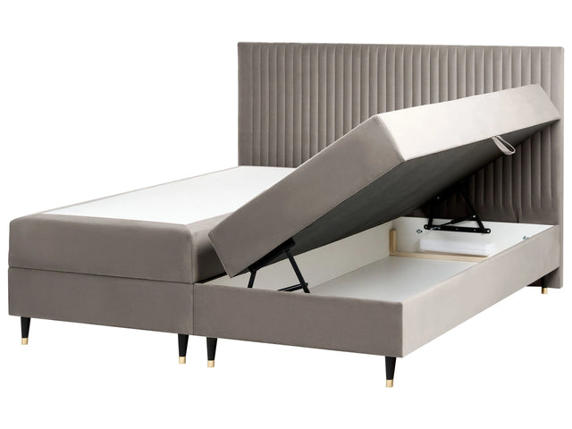 EU Super King Size Divan Bed with Storage Taupe Velvet Fabric 6ft with Mattress Beliani