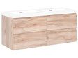 Wall Mounted Bathroom Cabinet Vanity Unit with Double Basin Light Brown MDF 120 x 46 cm with 4 Drawers Beliani